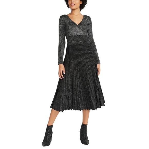 Betsey Johnson Dresses & Skirts - Betsey Johnson Silver Pleated Metallic Knit Midi Dress Size L NWT‎